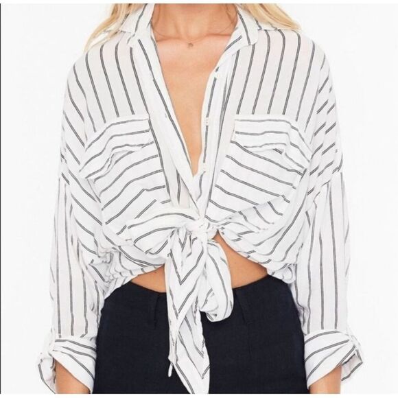Faithful the Brand Brigette monochrome striped tie 4 button top - Picture 1 of 4